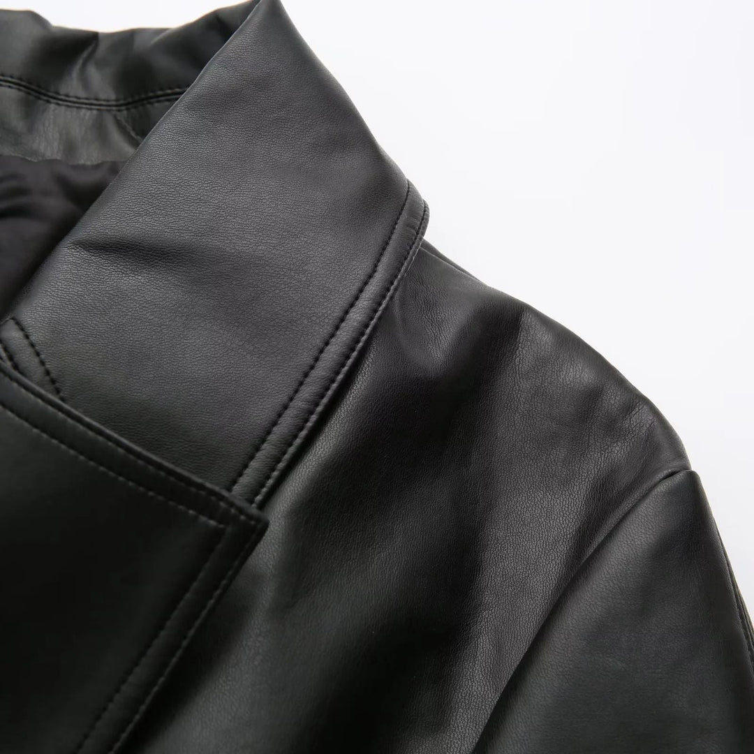 Dam vegan läder trenchcoat med sjalkrage, tie bälte och double-breasted