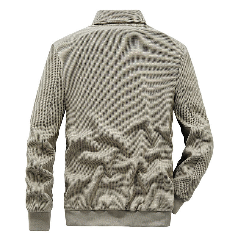 Herr Texturerad Knit Övergångs Jacka med Stående Krage och Dragkedja