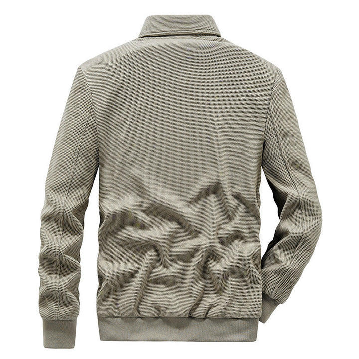 Herr Texturerad Knit Övergångs Jacka med Stående Krage och Dragkedja