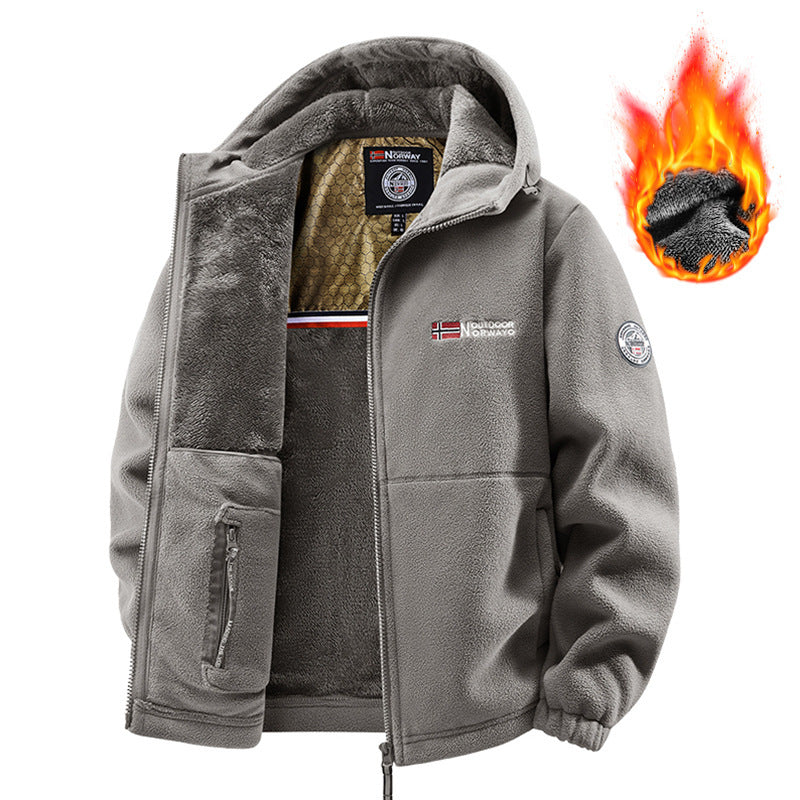 Herr Polar Fleece Thermo Utomhus Jacka med Teddyfoder och Stående Krage