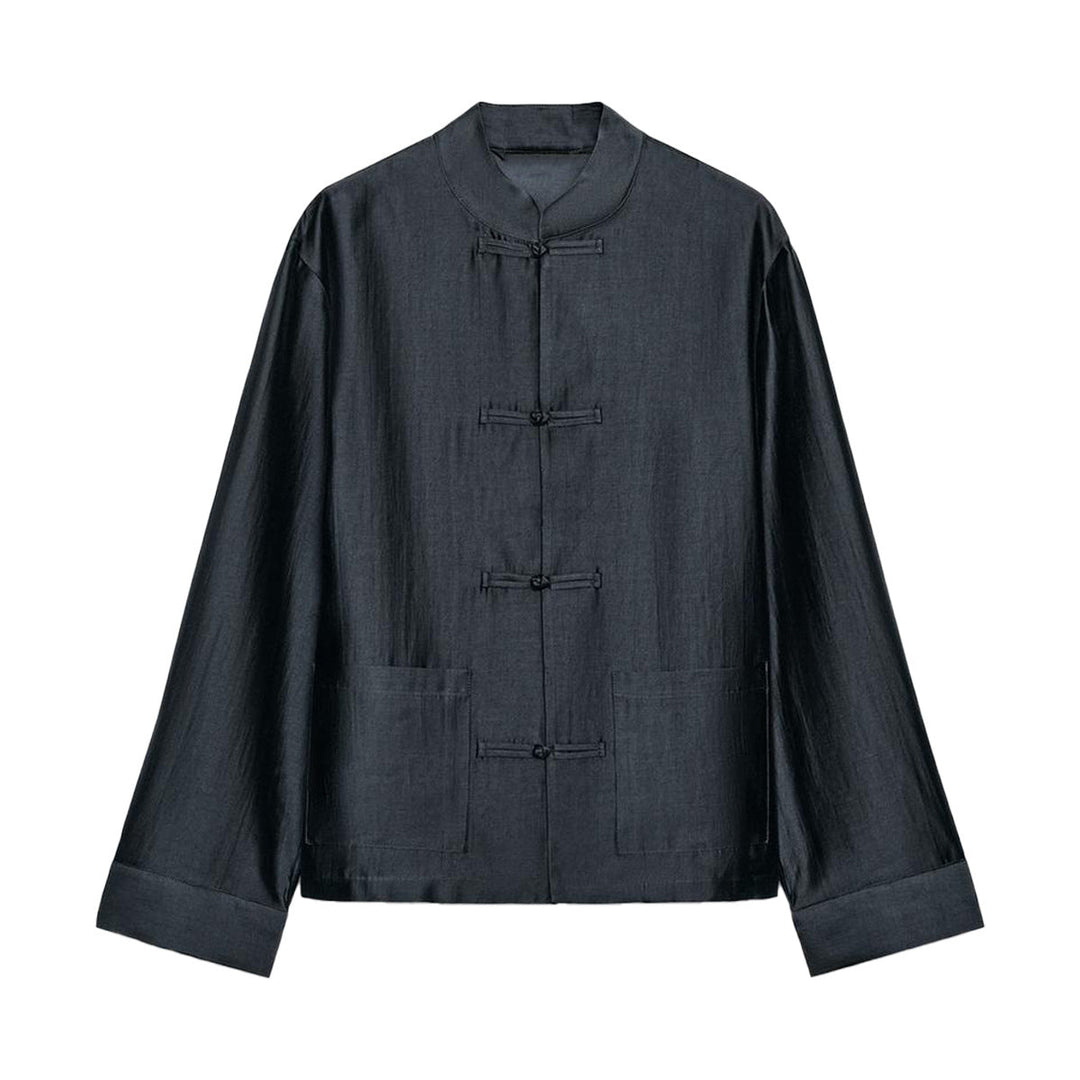 Dam Loosely Skärning Jacka med Mandarin Krage och Knot Closures