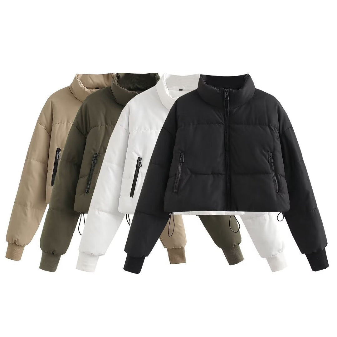 Dam nano cropped quiltad jacka med hög krage, elastiska muddar, och concealed drawstring