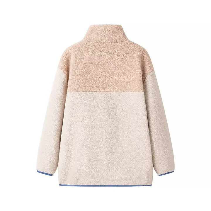 Dam oversize teddy-fleecejacka med ståkrage, dragkedja fickor och nylon Chest ficka
