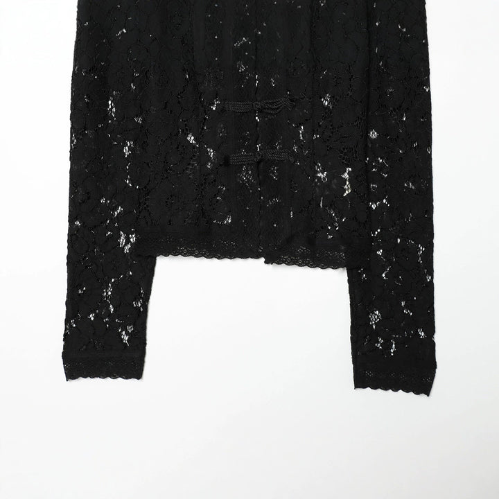 Dam elegant spets jacka med ståkrage, decorative manchester closures och cropped silhuett