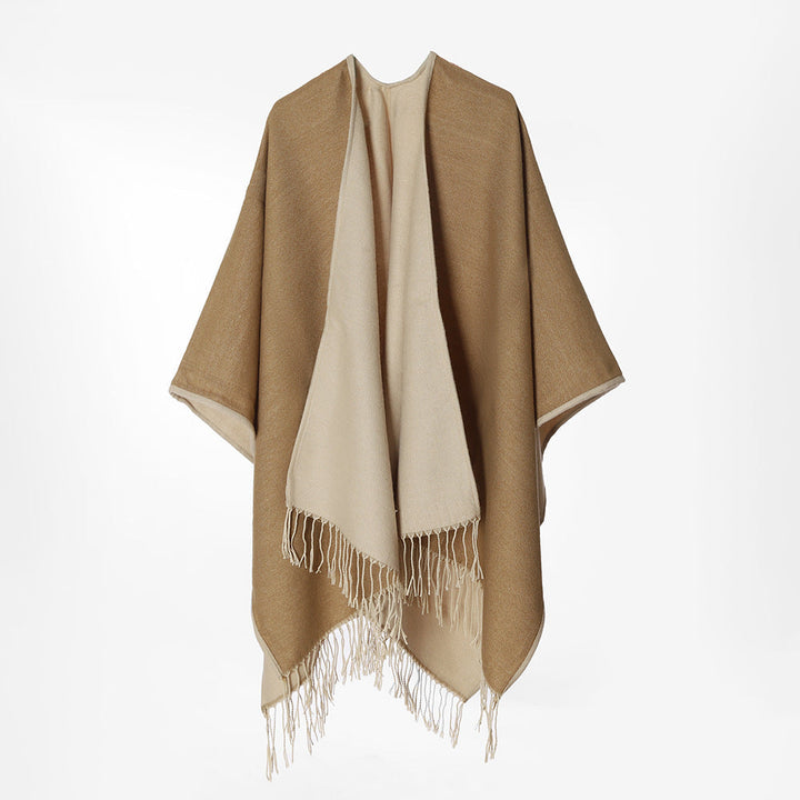 Dam Two-lagerplagg oversized Cape med Fringes och Open Waterfall skärning