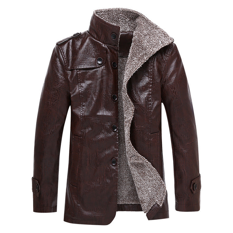 Herr Texturerad Konstläder Midlayer Jacka med Teddy Fleecefoder, Ståkrage och Axel Patches