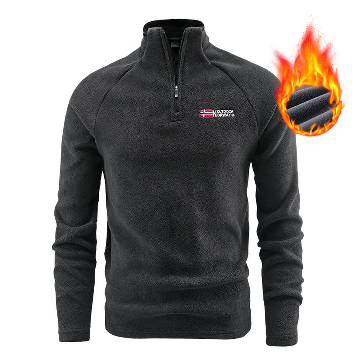 Herr Fleece Halv Dragkedja Pullover med Ståkrage och Andningsbar Thermofleece
