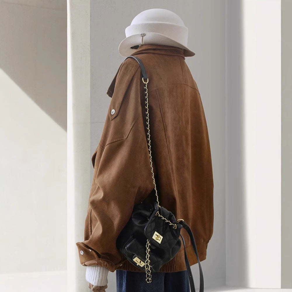 Dam modern mocka jacka med Asymmetrical skärning