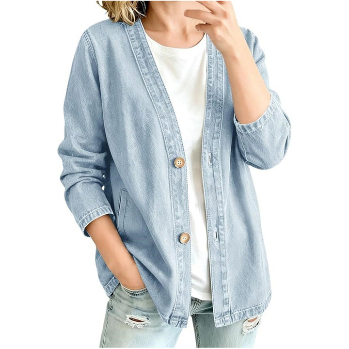 Dam avslappnad oversize denimjacka med knappslå och Kimono skärning
