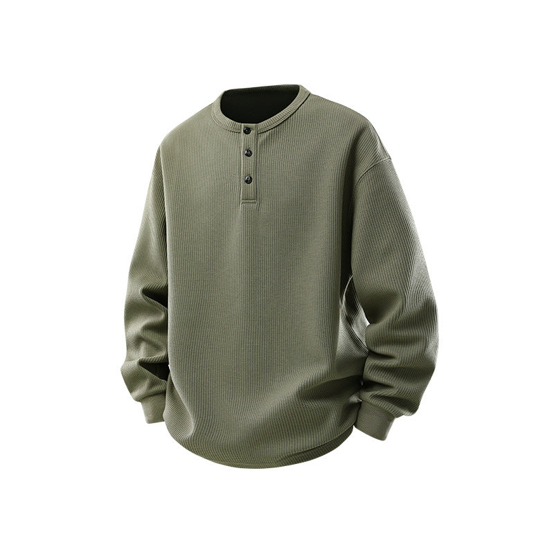 Herr Waffle Structure Henley Termisk Skjorta med Knapplist och Avslappnad Passform Drune