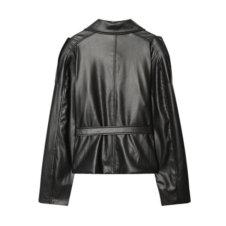 Dam Kort Trenchcoat i Läderlook med Waist Belt