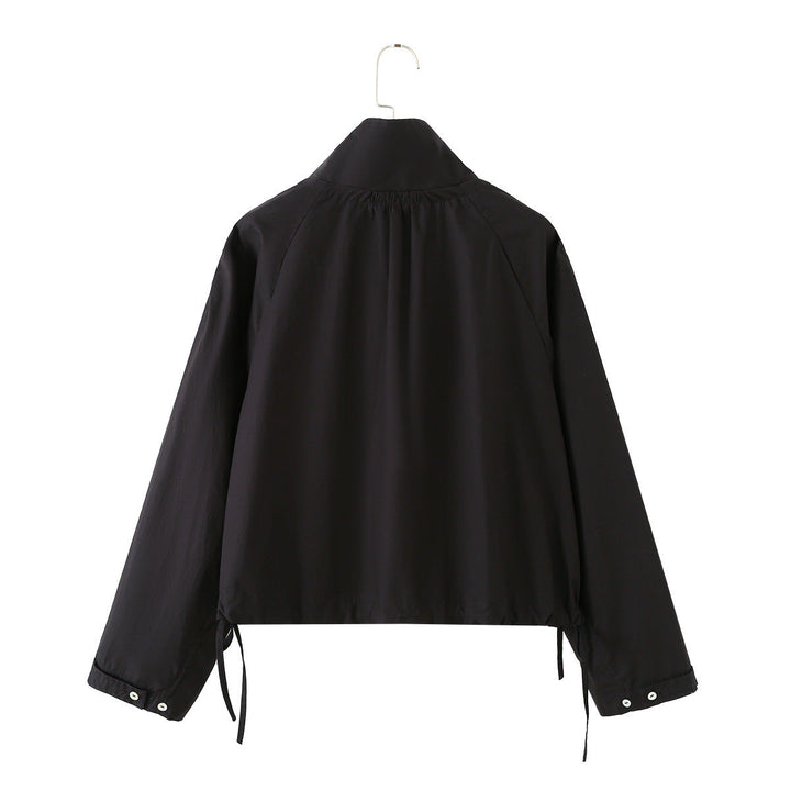 Dam Lätt Kort Blouson med Hög Stå Krage, Drawstring och Side Ties