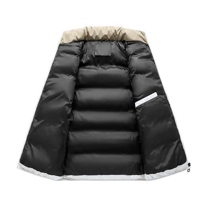 Herr Termisk Quiltad Väst med Hög Ståkrage, Färg Block Design &amp; Dragkedja Fickor