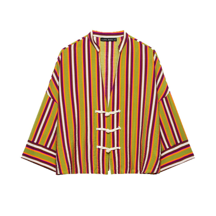 Dam oversize Kimono jacka med dekorativ Cord Closings och Three-Quarter ärmar