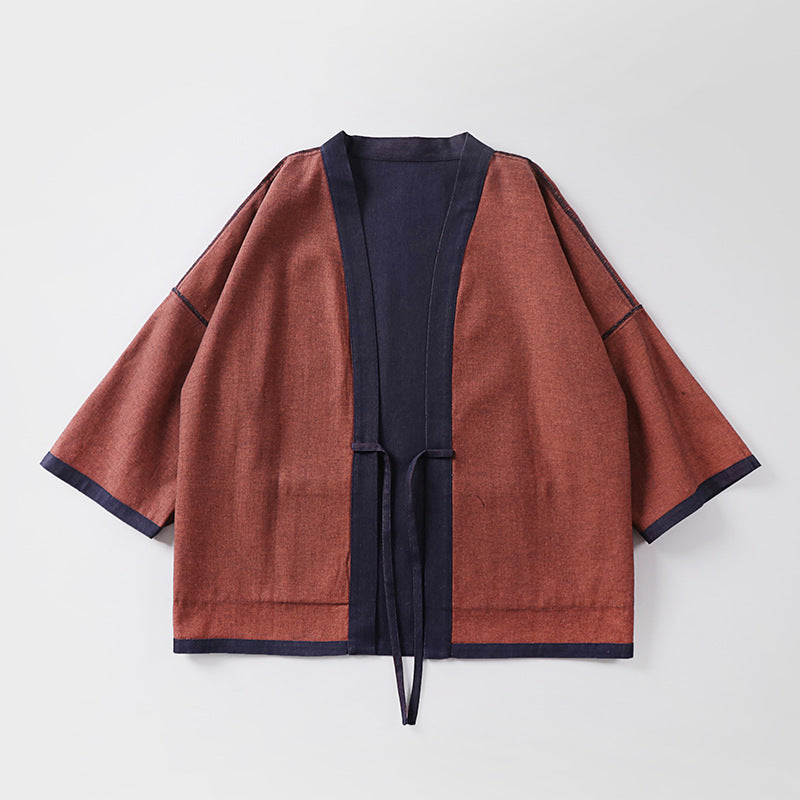 Unisex lös-fitting kimono jacka gjord bomull denim med tie och stor utanpåfickor