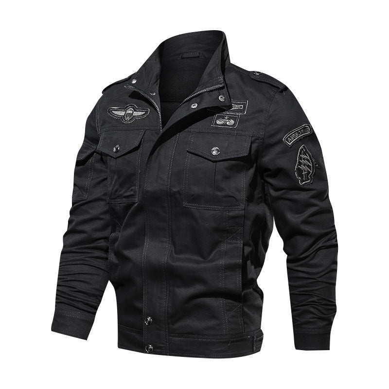 Herr Urban Canvas Combat Blouson med Dold Zip Knapplist, Lock Fickor, och Axel Epaulettes