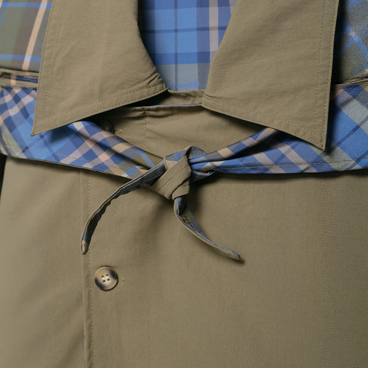 Dam 100+ Kort Cape Trench med Checked Inner Finishing och Knot Stängning