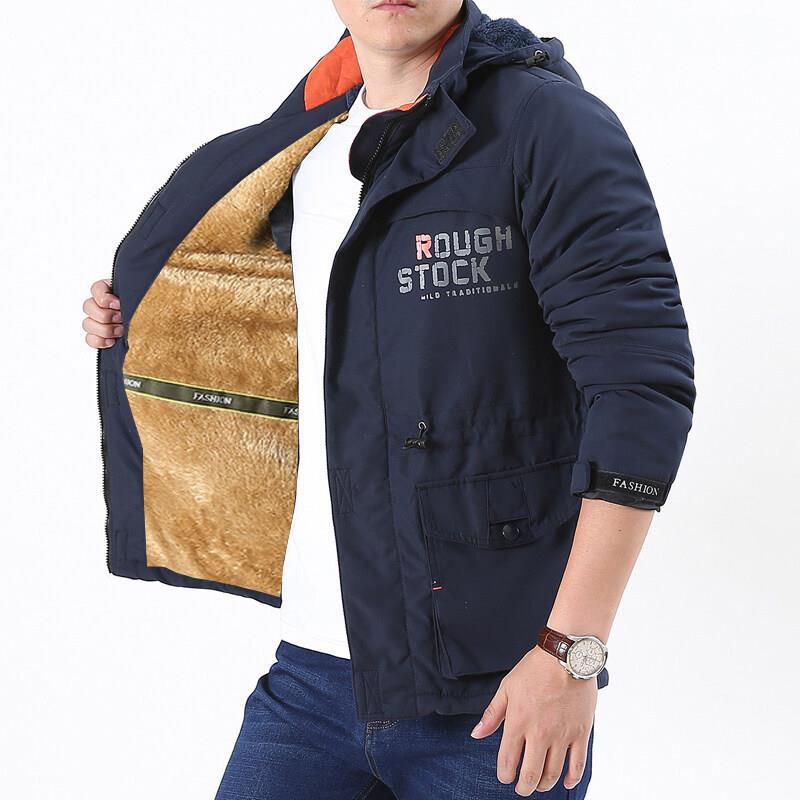 Herr Vindskyddande Fält Parka med Warming Faux Fur Foder, Huva och Multifunctional Fickor