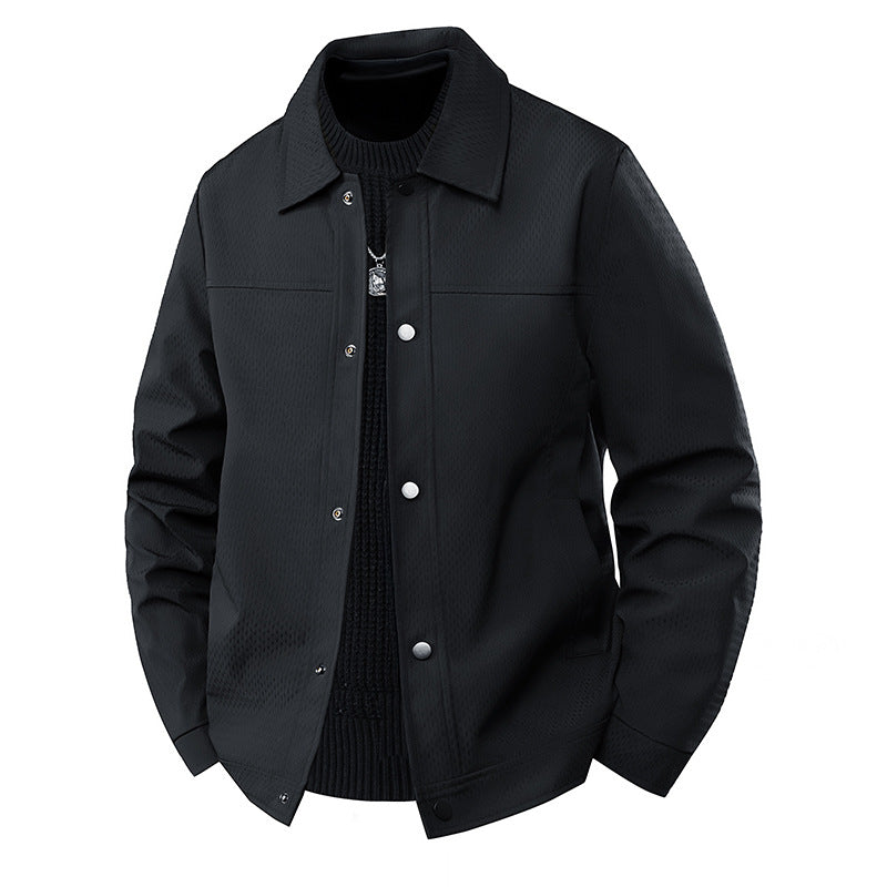 Herr Ljus Övergångs Jacka i Worker Stil med Microstructured Twill Look och Tryckknappslå