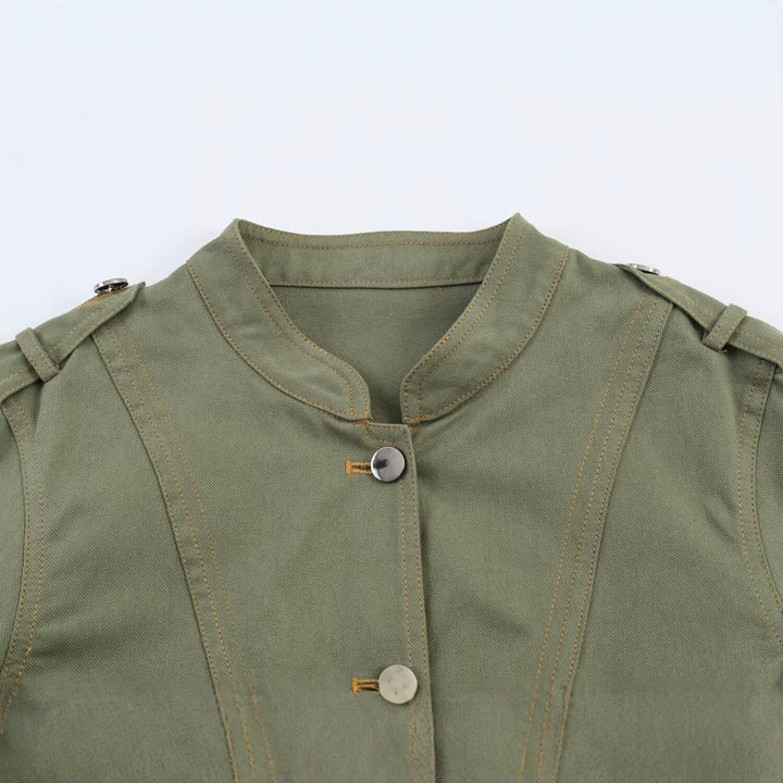 Dam Utility Fältjacka med Stå Krage, Shoulder Patches, och Lock Fickor