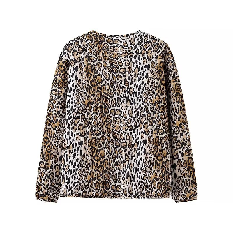 Dam lätt Blouson jacka in Leopard tryck med Ties och utanpåfickor
