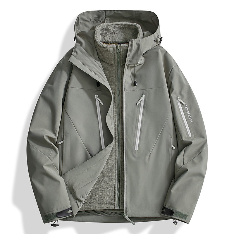 Herr two-in-one softshell utomhusjacka med avtagbar fleece inner jacka och vattentät dragkedjas