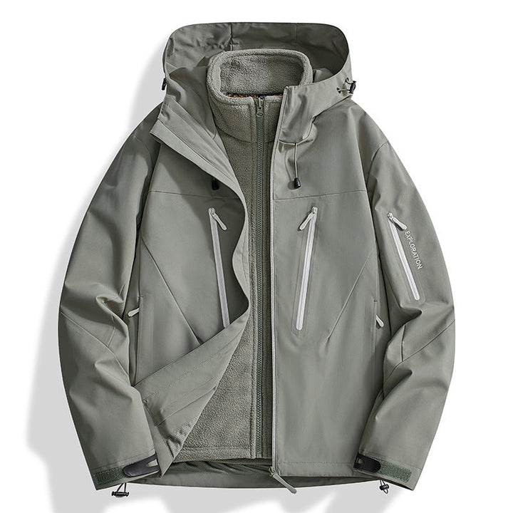 Herr two-in-one softshell utomhusjacka med avtagbar fleece inner jacka och vattentät dragkedjas