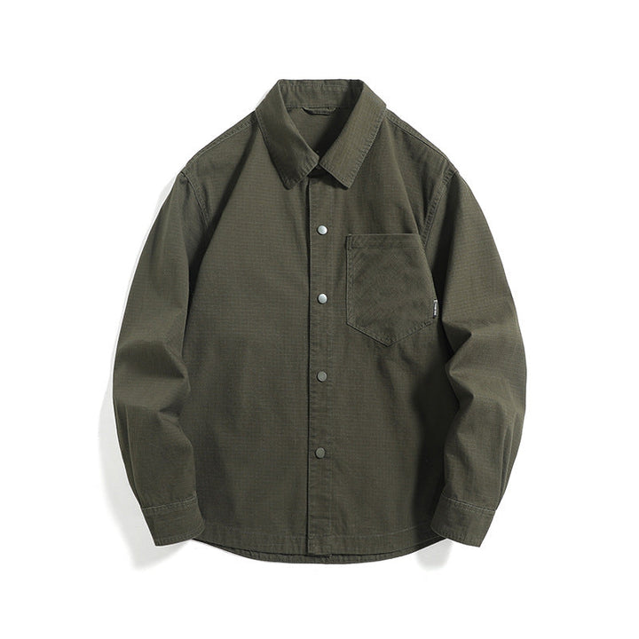 Herr ripstop overshirt med tryckknapp knäppslå, straight skärning och bröstficka