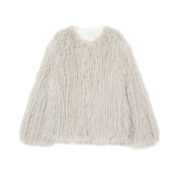 Dam Konstpäls Kappa med Lång Shaggy Fur och Round Neckline