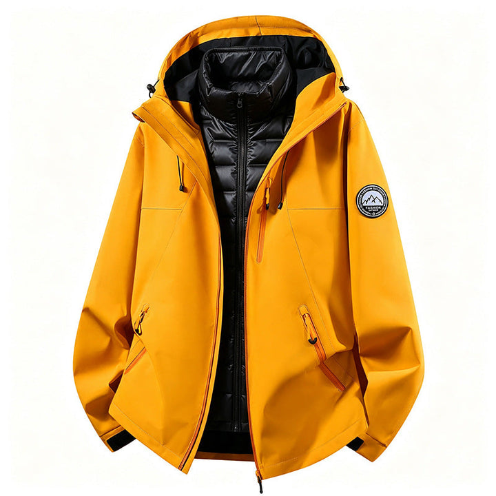 Unisex non-vattentät three-piece softshell jacka med detachable quiltad inner jacka och huva