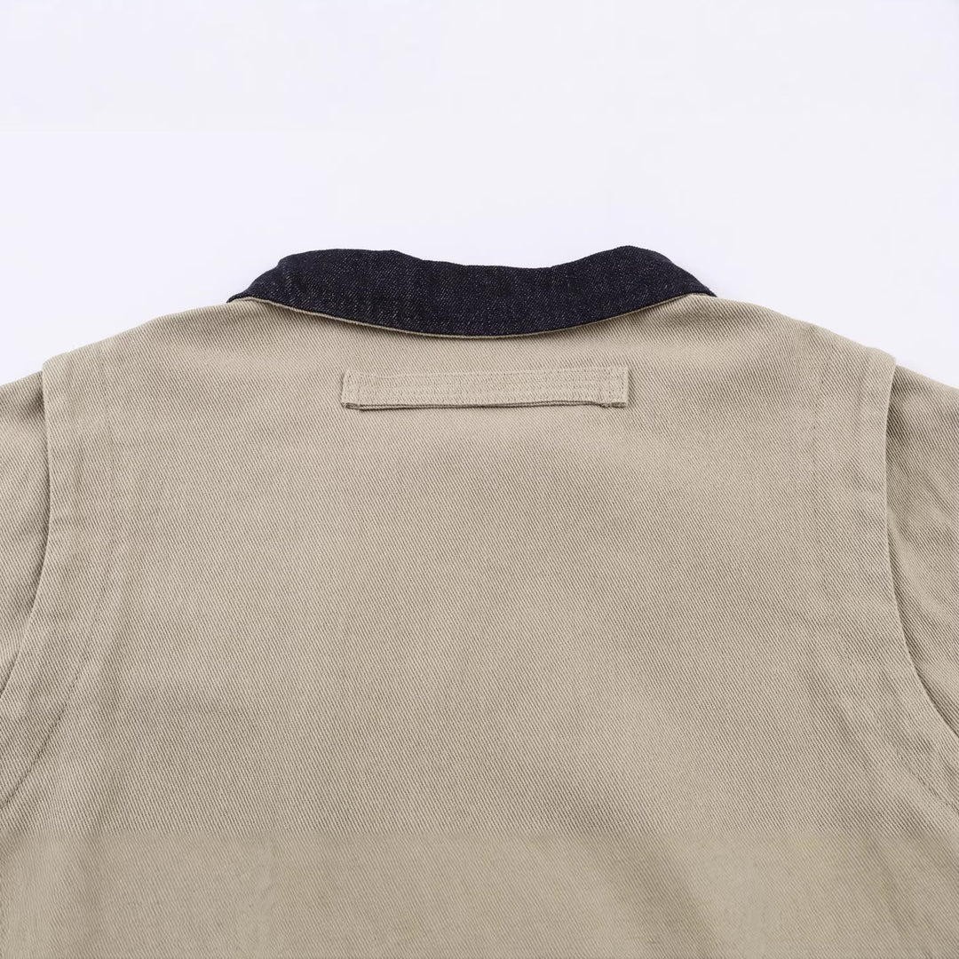 Dam Kort Blouson i Worker Look med Cord Krage och Dragkedja Ficka