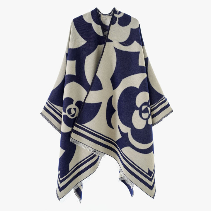 Dam Jacquard Overlay i oversized Cape stil med stor mönster