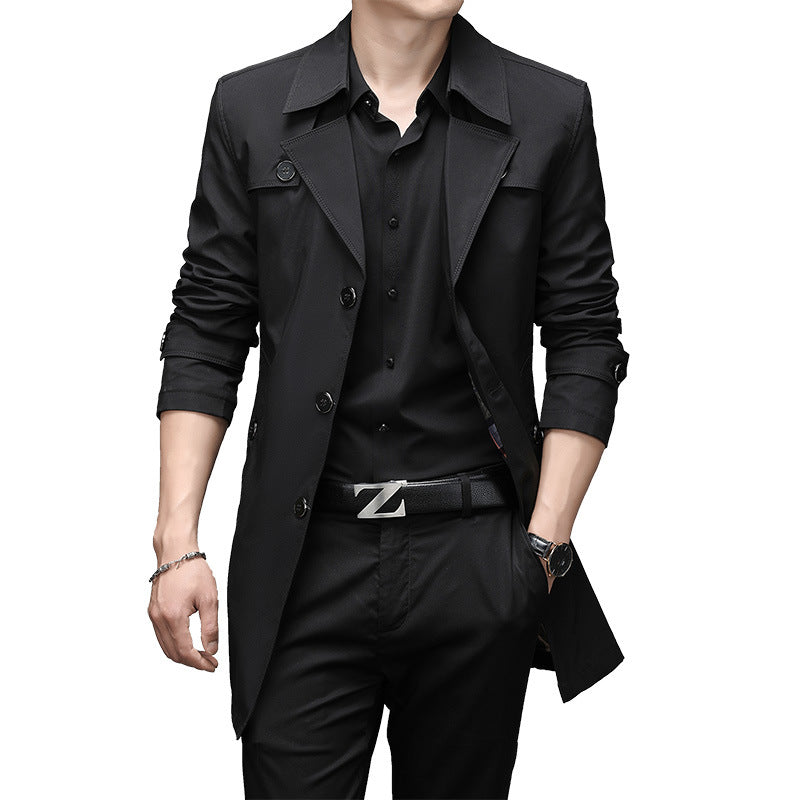 Herr Smal Passform Trenchcoat med Lapel Krage och Subtil Knapplist