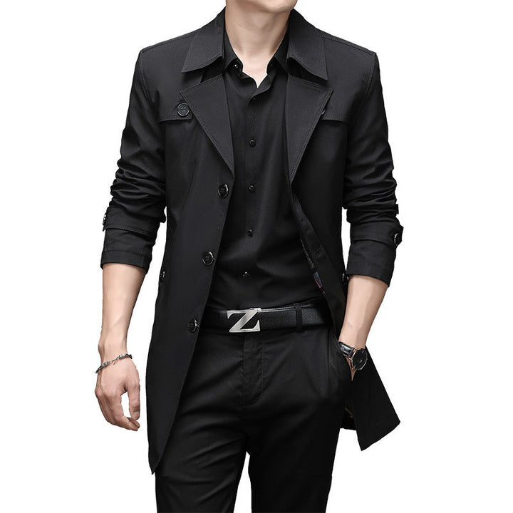 Herr Smal Passform Trenchcoat med Lapel Krage och Subtil Knapplist