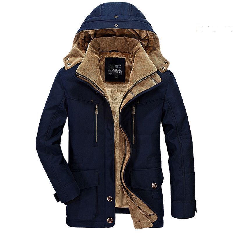 Herr Canvas Parka med Manchester Inre Krage, Uttagbar Huva och Warming Termisk Foder