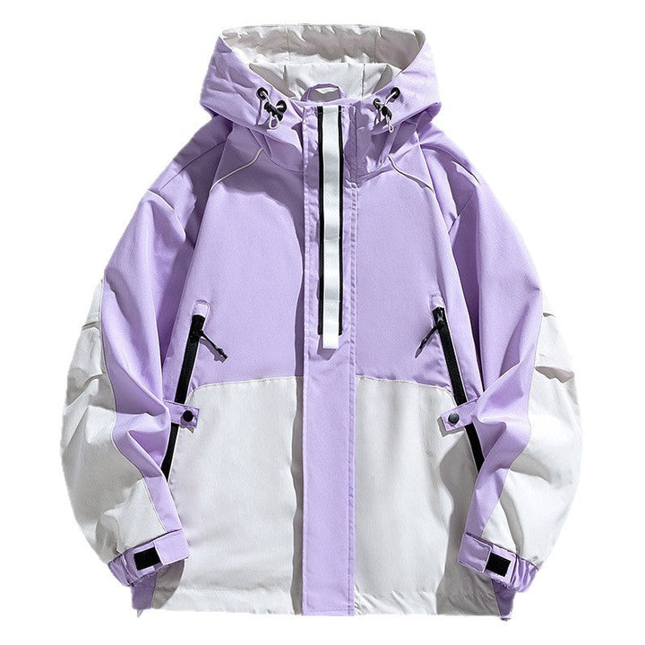 Unisex lätt två-tone wind och rain jacka med huva, dragsko och zip fickor