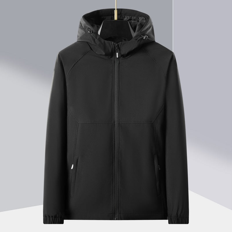 Herr lätt softshell utomhusjacka med ergonomic huva och diagonal bröst dragkedja