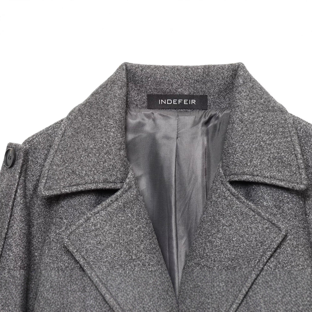Dam lång ull trenchcoat med knytband