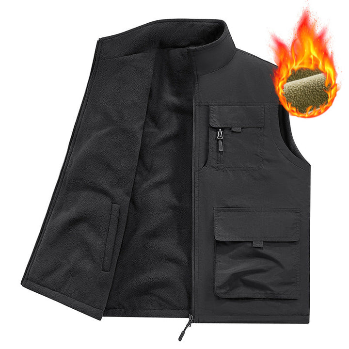 Herr Thermo-Utility Väst med Fleecefoder, Vindskyddande Skal och Multifunction Fickor