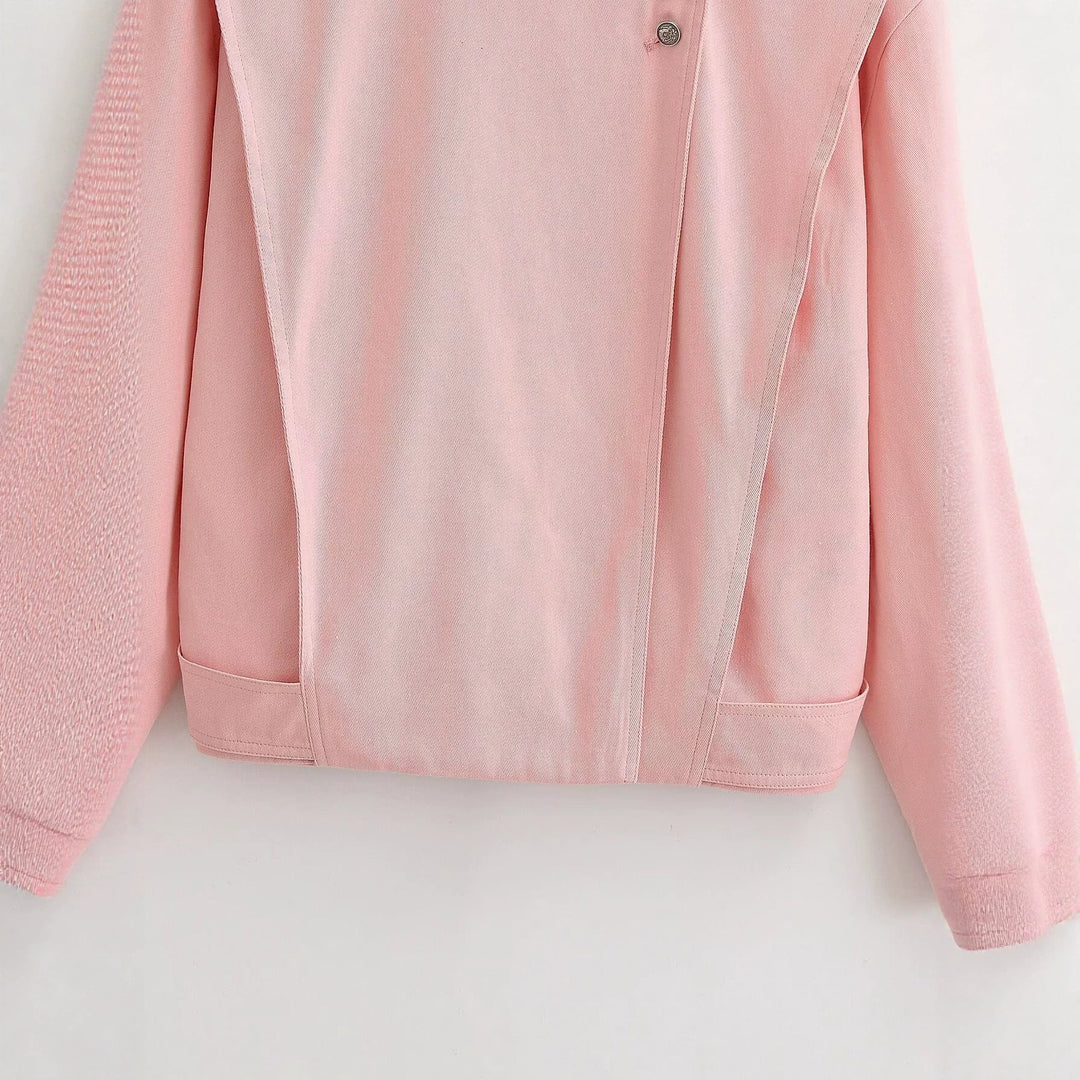 Dam Asymmetric Oversize Jacka med Hög Stå Krage och Dekorativ Knapp Knäppning
