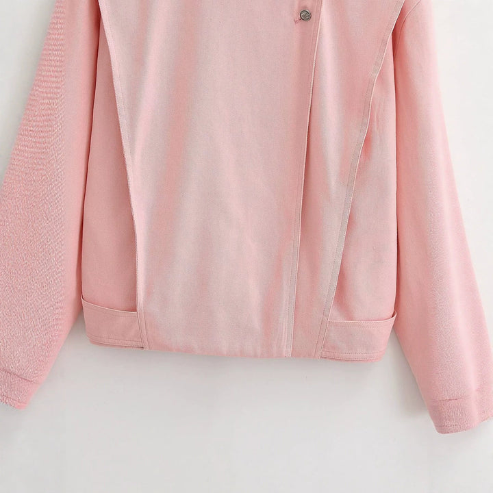 Dam Asymmetric Oversize Jacka med Hög Stå Krage och Dekorativ Knapp Knäppning