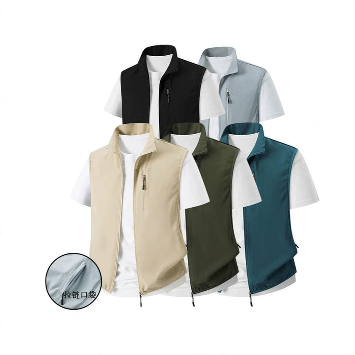 Herr Lätt Softshell Utility Väst med Ståkrage, Vattenavvisande Yttre Lager och Zip Fickor