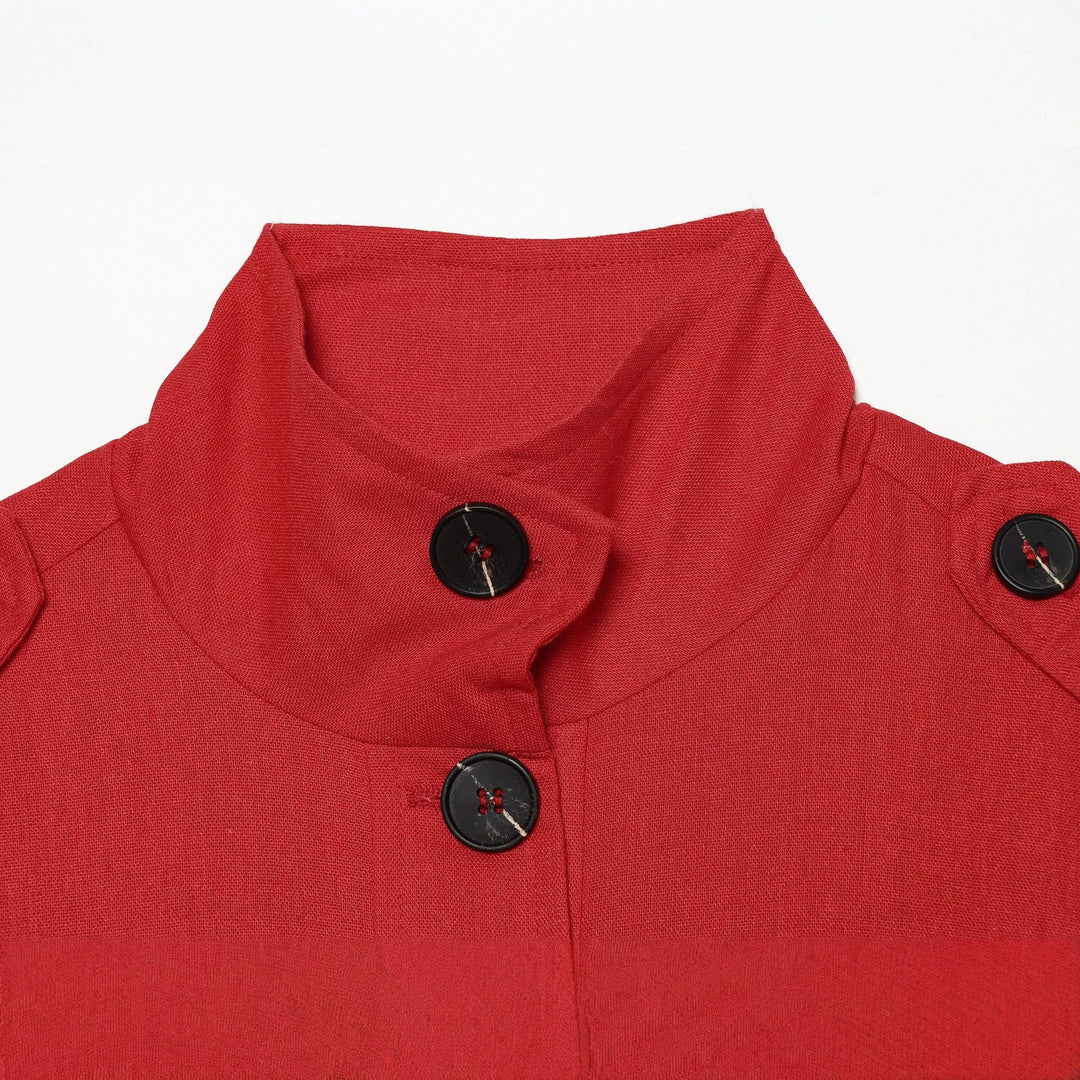 Dam Kort Canvas Övergångsjacka med Funnel Krage, Shoulder Patches och Lock Fickor