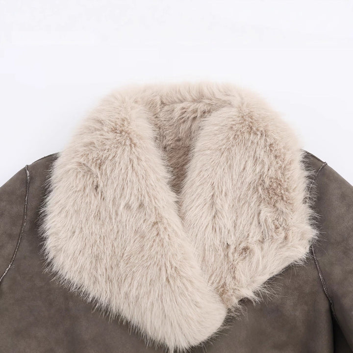 Dam Longer Reversible Konstpäls Kappa med Oversized Sjalrakrage och Utanpåfickor