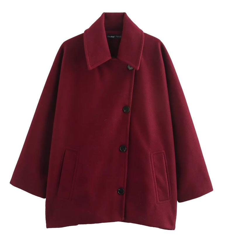 Dam 1200+ Oversize Ull Blend Kort Jacka med Relaxed Silhuett och Dold Knapp Knäppning