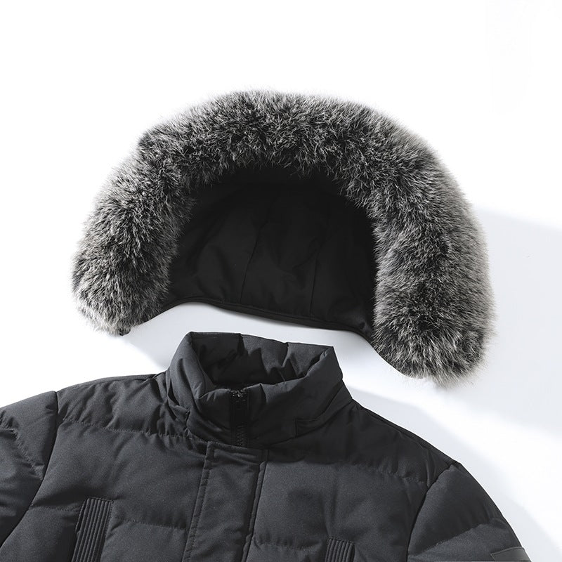 Herr Quiltad Parkas i Duffle Stil med Huva och Stora Lockfickor