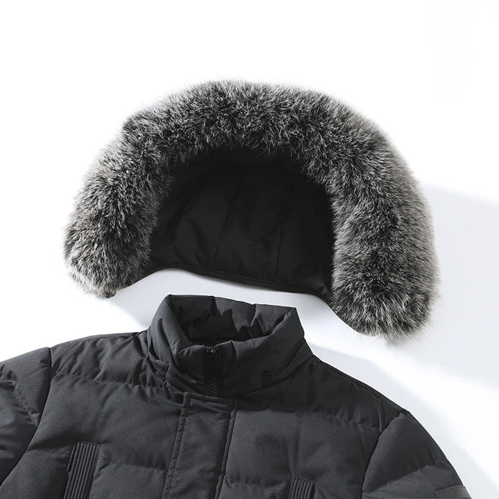 Herr Quiltad Parkas i Duffle Stil med Huva och Stora Lockfickor