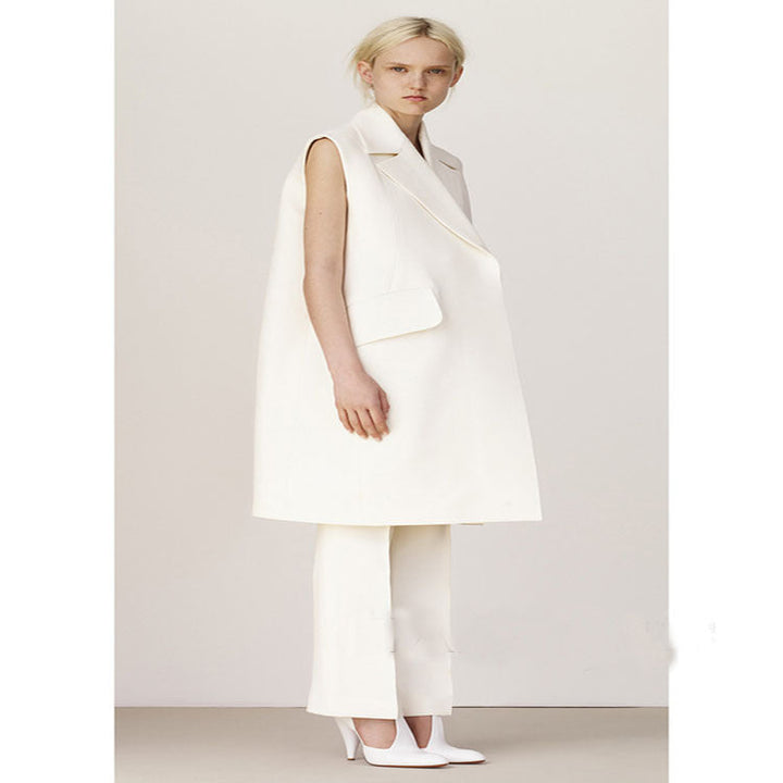 Dam ärmlös A-Line lång väst in oversize Tailoring med Shawl krage