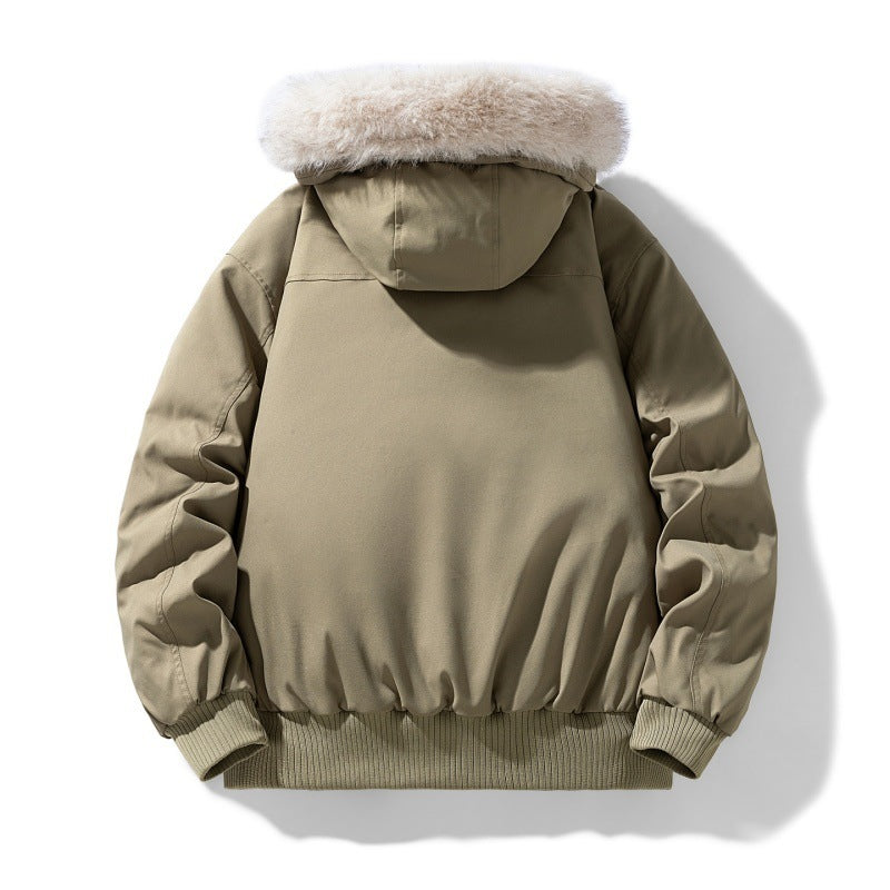 Herr kort parka med vadderad foder, avtagbar huva, och utanpåfickor
