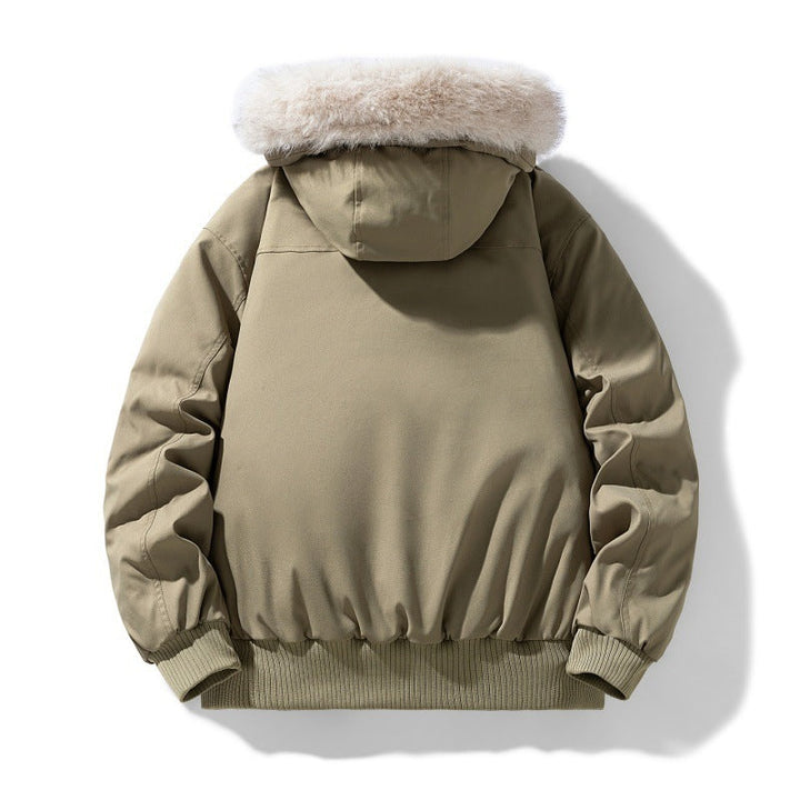 Herr kort parka med vadderad foder, avtagbar huva, och utanpåfickor